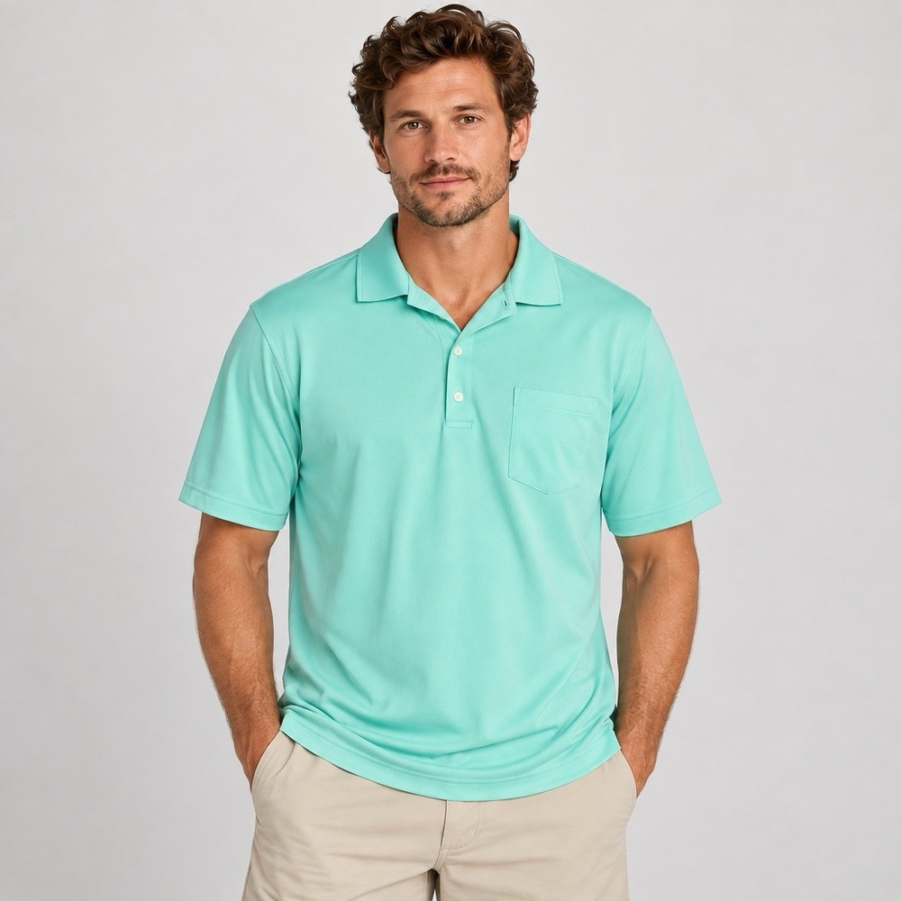 Greg Norman Mens Large Play Dry Golf Polo Seafoam Green Pocket Performance Shirt